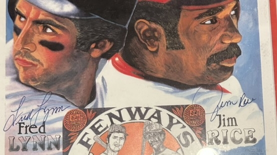 JIM RICE & FRED LYNN SIGNED BOSTON RED SOX POSTER w/CAS COA