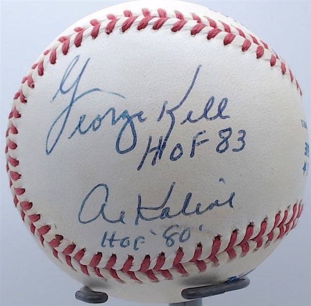 AL KALINE, GEORGE KELL, HAL NEWHOUSER SIGNED BALL W/CAS COA
