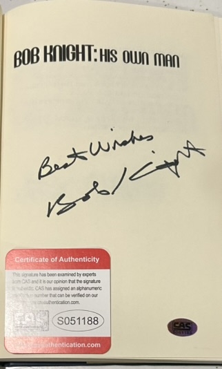 BOB KNIGHT SIGNED BOOK HIS OWN MAN w/CAS COA