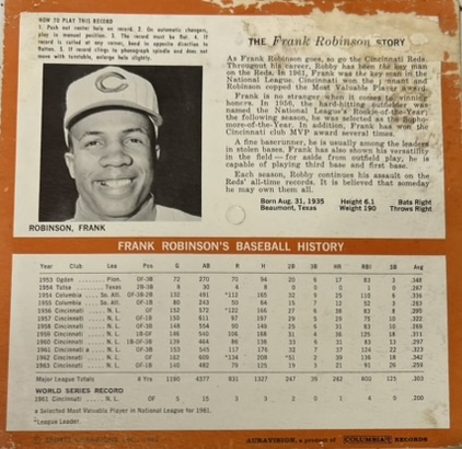 1963 FRANK ROBINSON CINCINNATI REDS AURAVISION RECORD