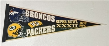 1998 "SUPER BOWL XXXII" PENNANT- BRONCOS vs PACKERS