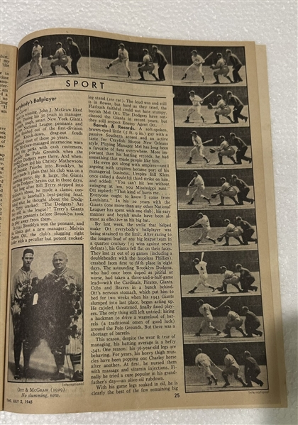 1945 TIME MAGAZINE PONY EDITION w/MEL OTT COVER